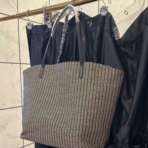 Saks Fifth Avenue Black & Cream Woven Tote